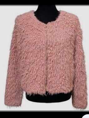 Candies Soft Pink Teddy Bear Cropped Jacket With Zipper L/XL